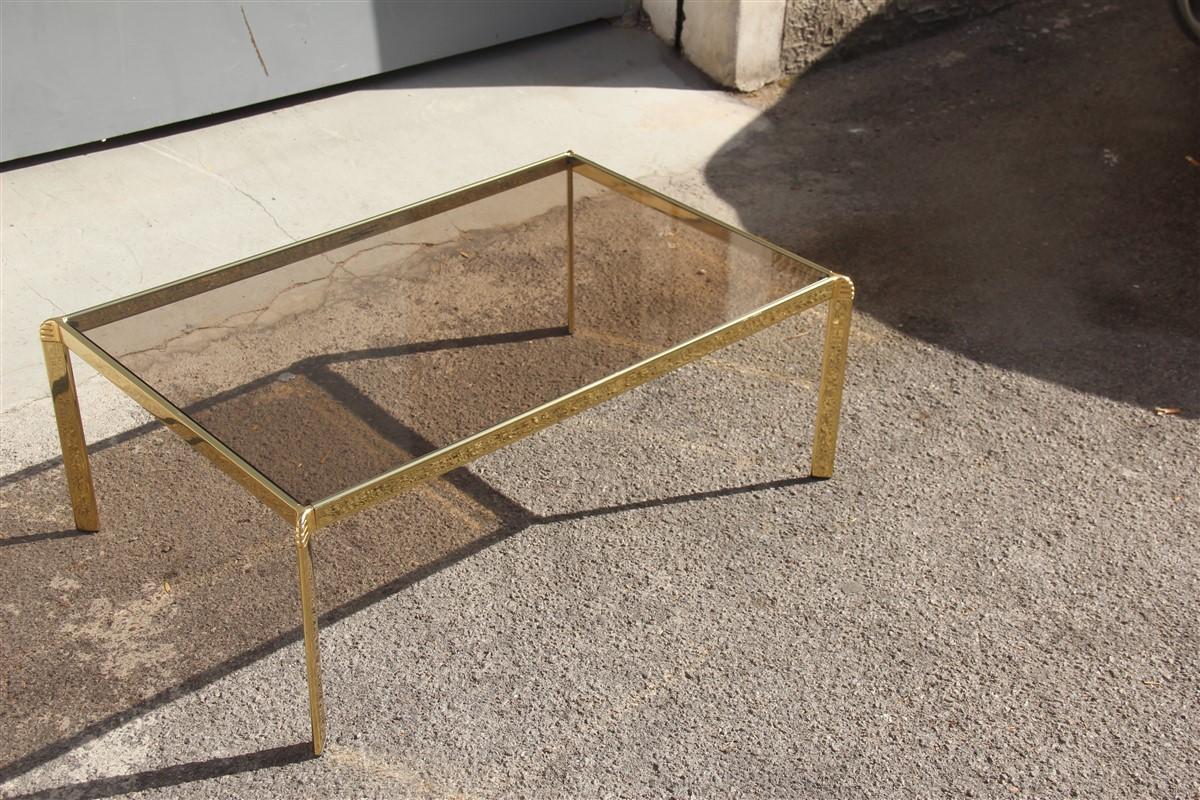 Mid-Century Modern Rectangular Coffee Table in Gilded Brass and Glass Top Bontempi, 1970s, Italian
