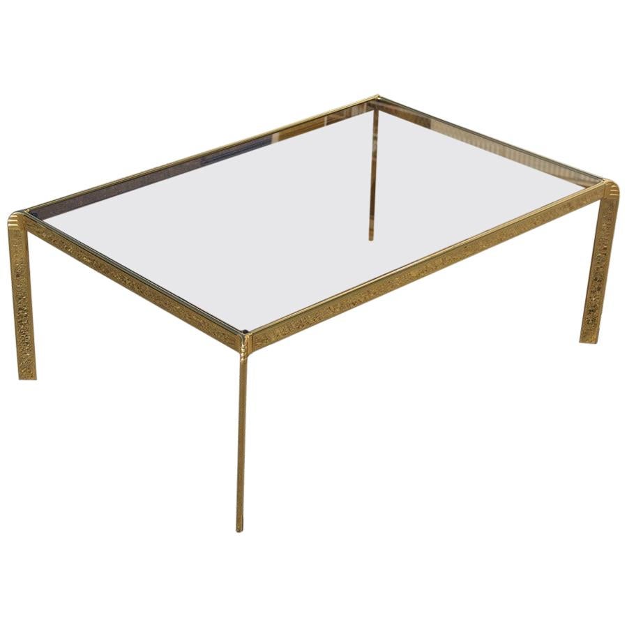 Rectangular Coffee Table in Gilded Brass and Glass Top Bontempi, 1970s, Italian