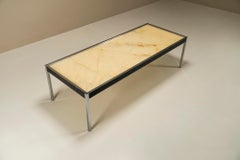 Rectangular Coffee Table in Marble, Chrome and Leather, Italy, 1970s