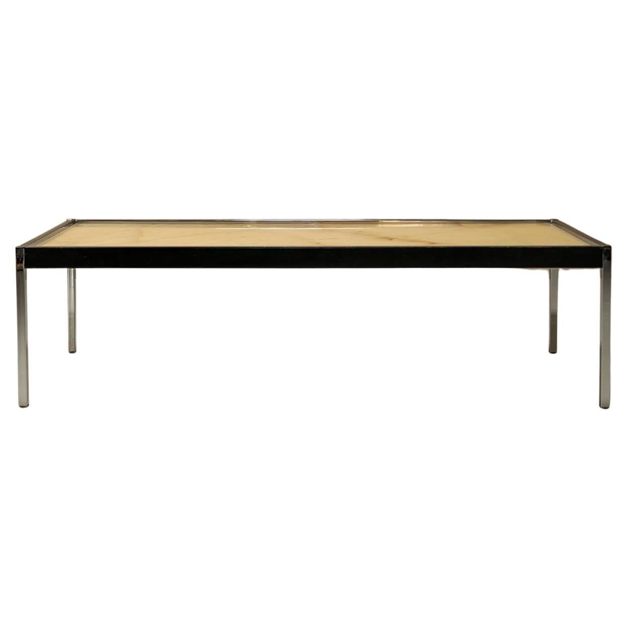 Rectangular Coffee Table in Marble, Chrome and Leather, Italy, 1970s For Sale