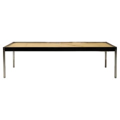 Vintage Rectangular Coffee Table in Marble, Chrome and Leather, Italy, 1970s