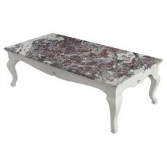 Rectangular Coffee Table Red Paonazzo Marble Top White Lacquered Wooden Base