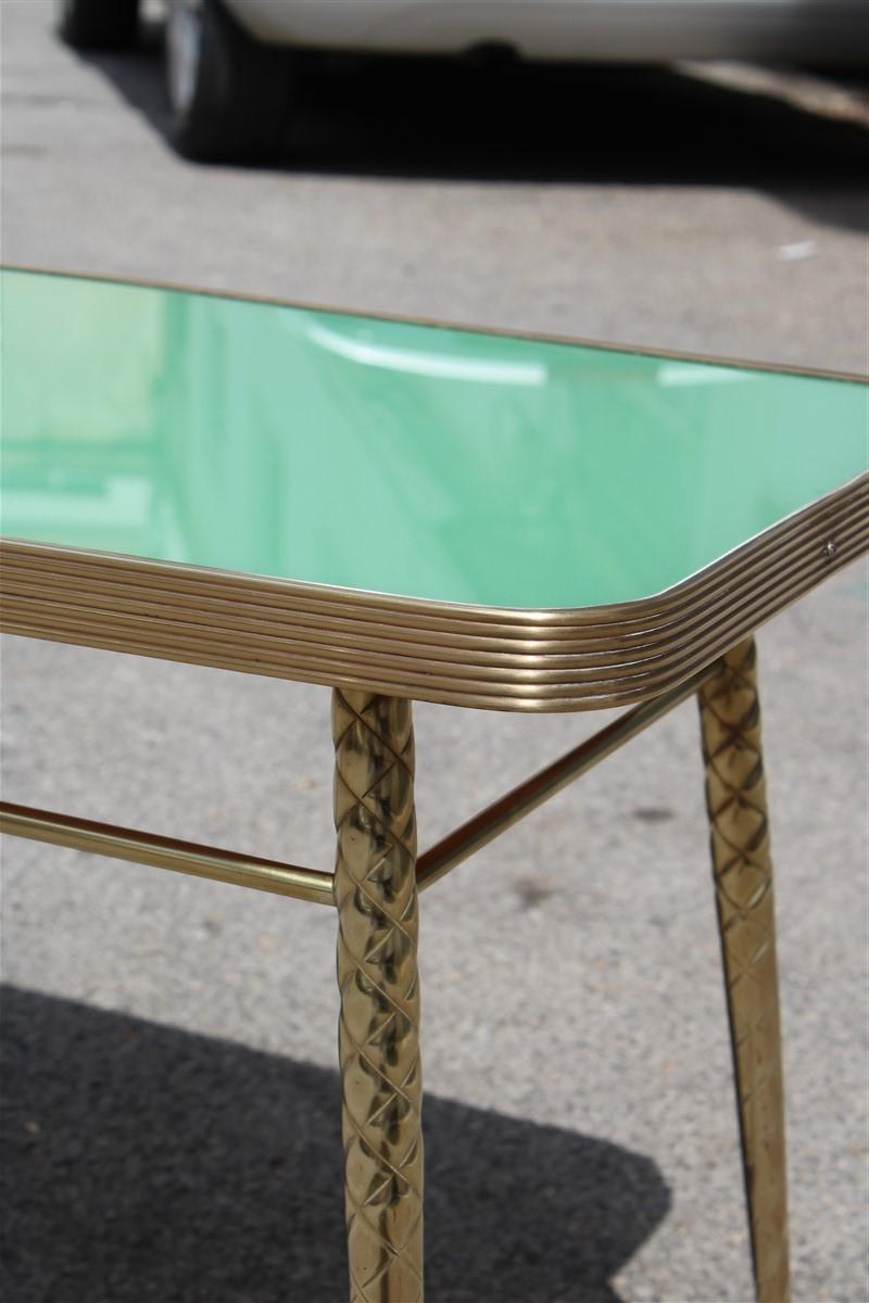 Rectangular Coffee Table Midcentury Italian Design Solid Brass Gold Glass Green In Good Condition For Sale In Palermo, Sicily