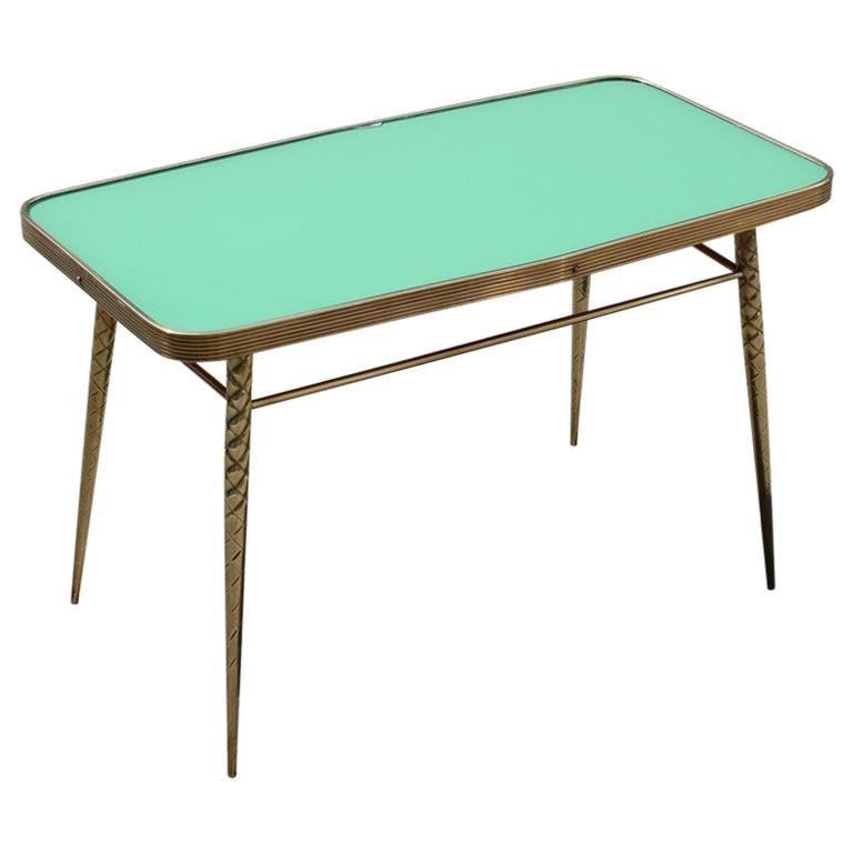 Rectangular Coffee Table Midcentury Italian Design Solid Brass Gold Glass Green For Sale