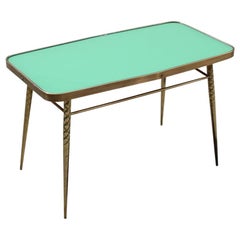 Retro Rectangular Coffee Table Midcentury Italian Design Solid Brass Gold Glass Green