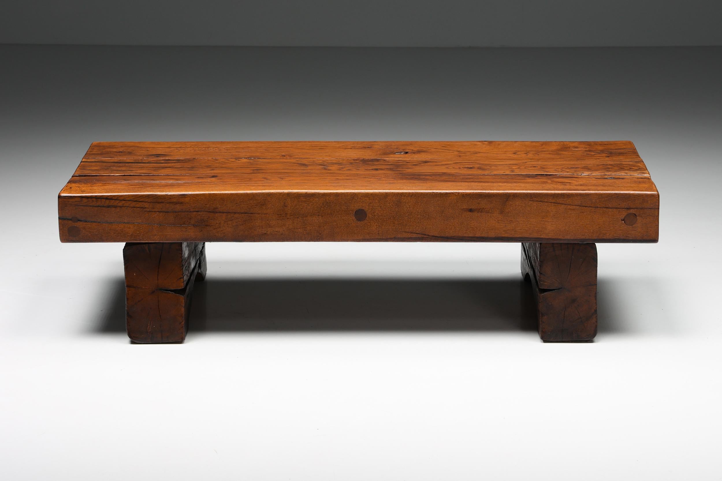 Mid-Century Modern Rectangular Coffee Table Rustic Wabi Sabi, Organic Base, Side Table, 1950's