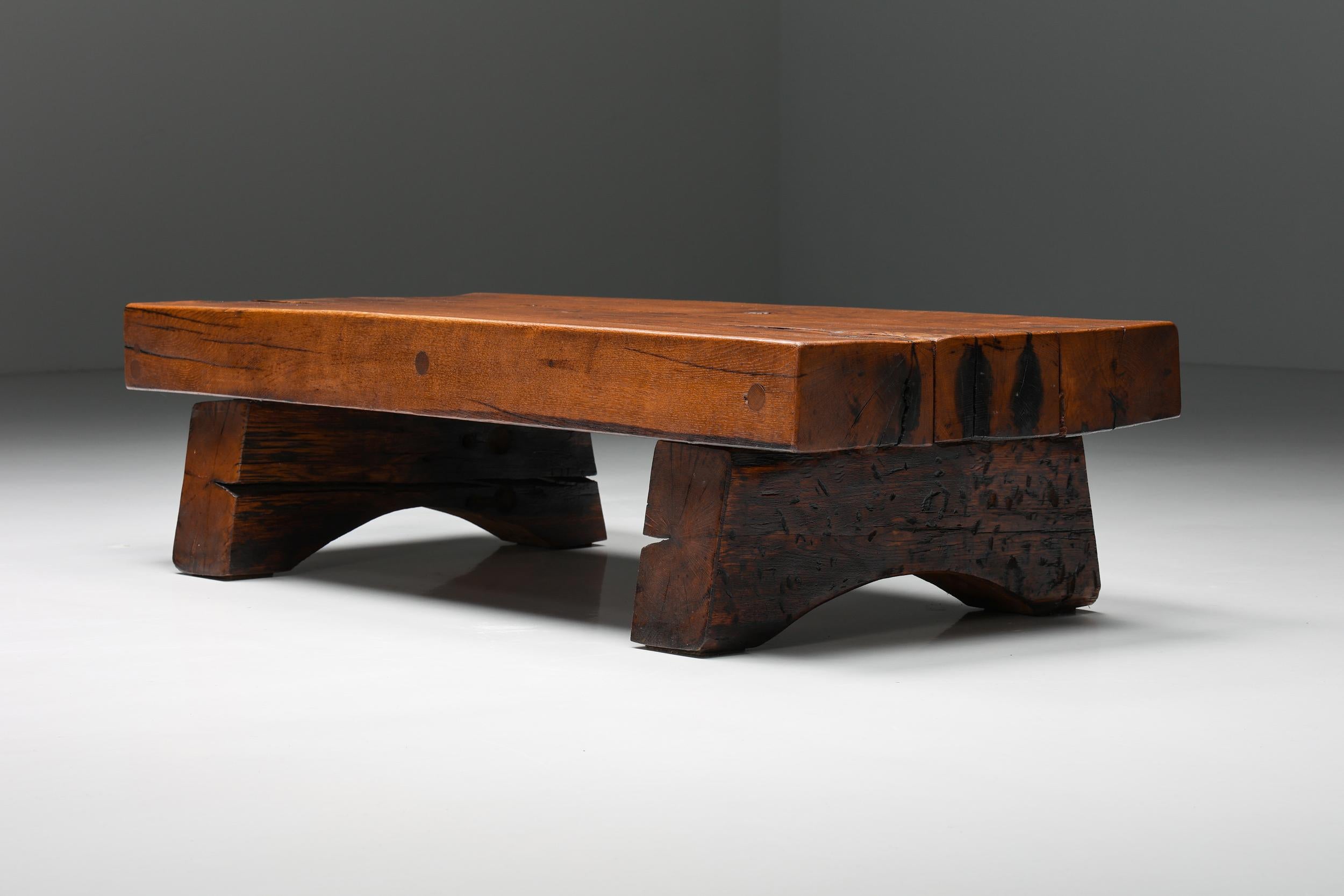Rectangular Coffee Table Rustic Wabi Sabi, Organic Base, Side Table, 1950's In Excellent Condition In Antwerp, BE