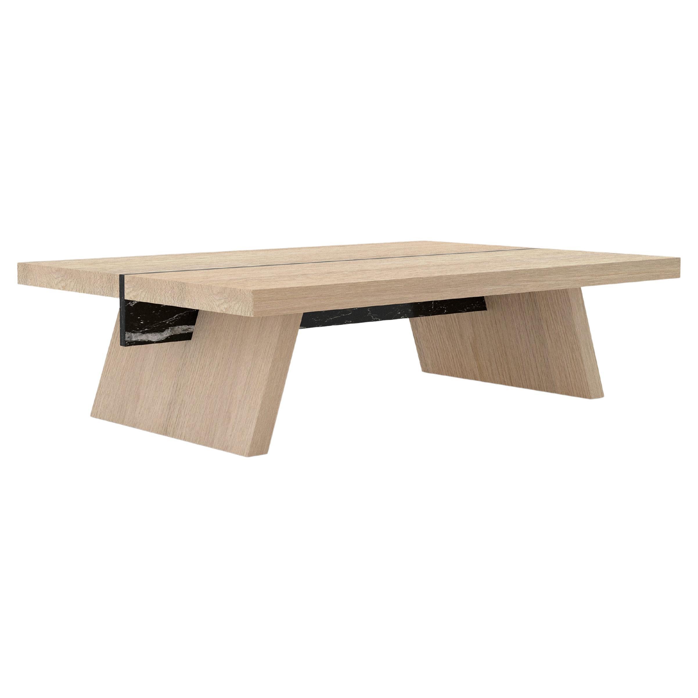 Laws of Motion Rectangular Coffee Table in Oak Solid Wood and Marble by NONO For Sale