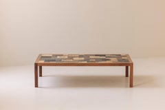 Rectangular coffee table with an abstract glazed ceramic tiles, Denmark 1960s.