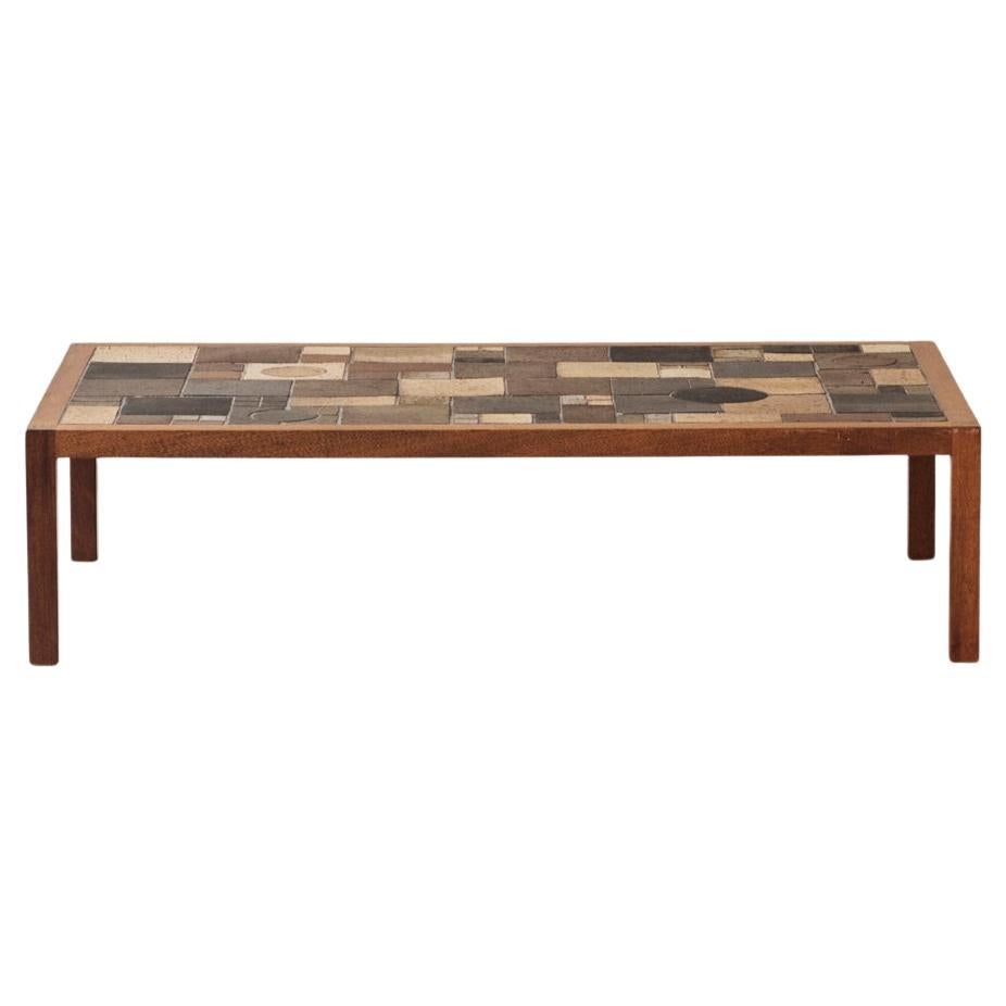 Mesa de centro rectangular de cerámica esmaltada abstracta, Dinamarca años 60. en venta