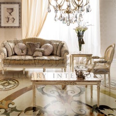 Rectangular Coffee Table with Crema Valencia Marble Top by Modenese Interiors