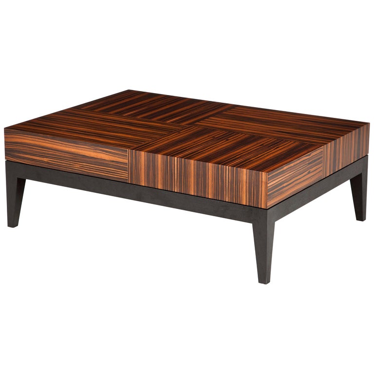 Rectangular Coffee Table with Geometric Macassar Patterning For Sale