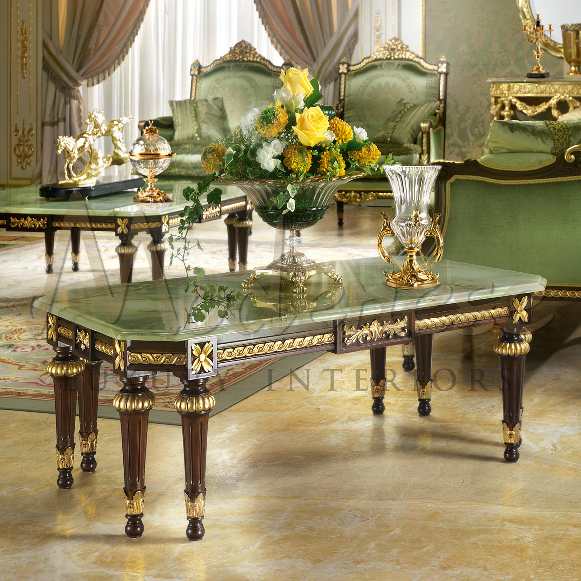 Empire Table basse rectangulaire avec plateau en onyx vert par Modenese Luxury en vente