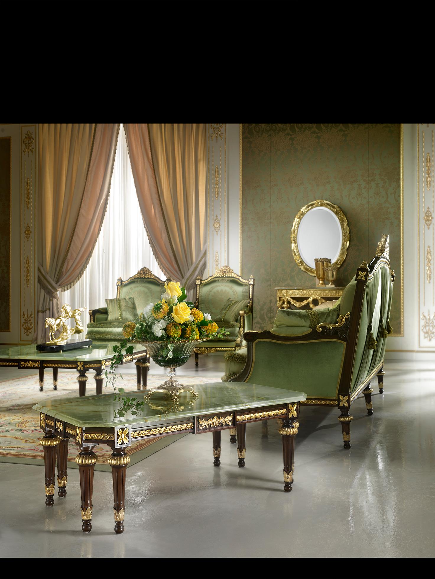 Appliqué Table basse rectangulaire avec plateau en onyx vert par Modenese Luxury en vente