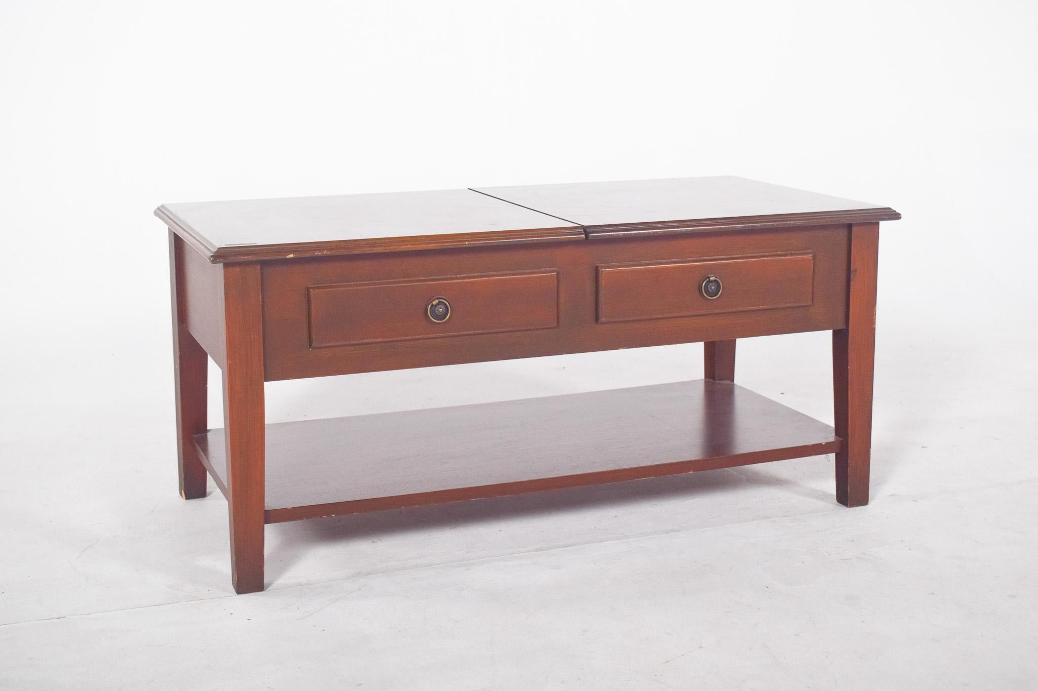 Wood Rectangular Coffee Table With Hinged Top For Sale