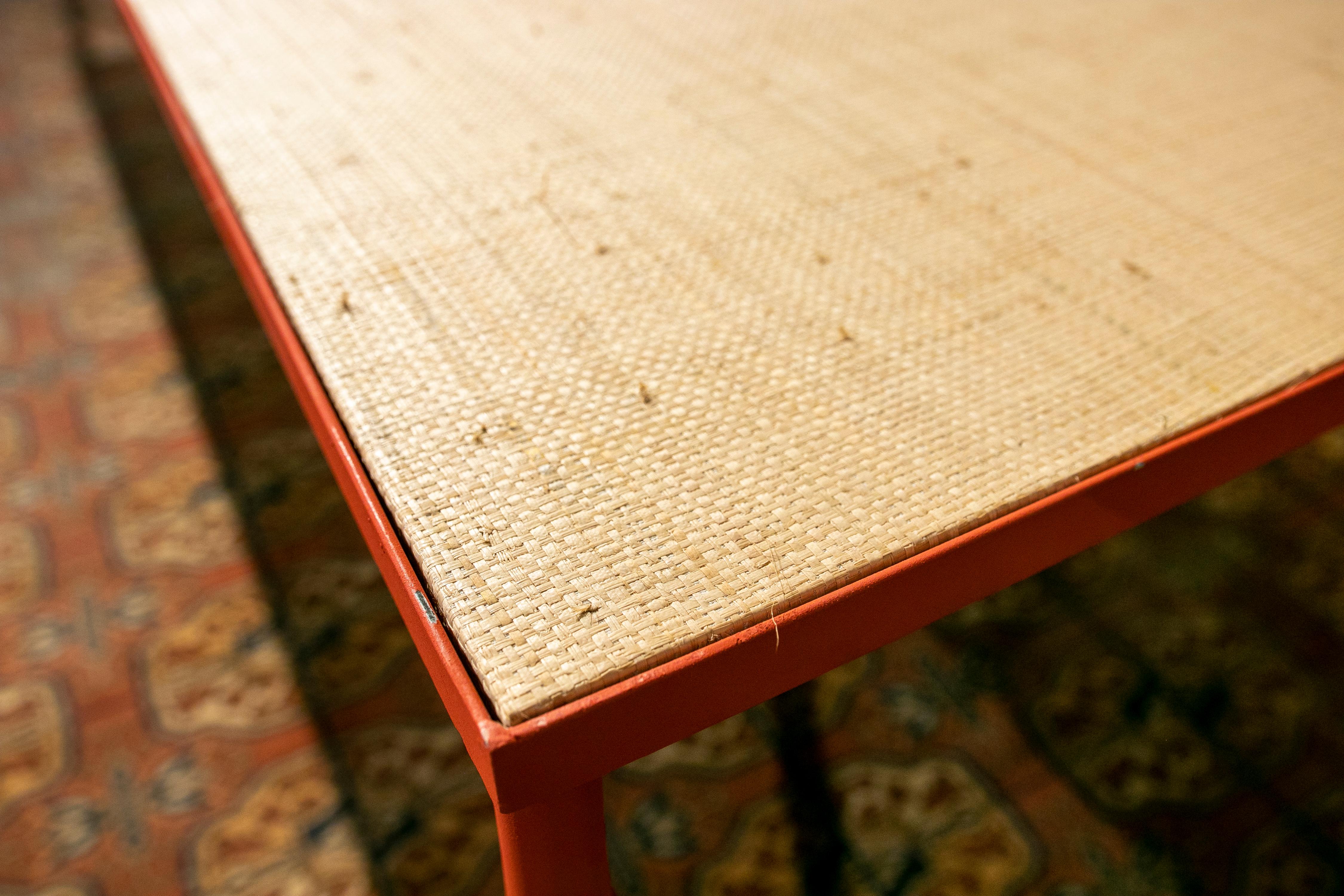 Rectangular Coffee Table with Iron Base Imitating Bamboo and Raffia Top 5