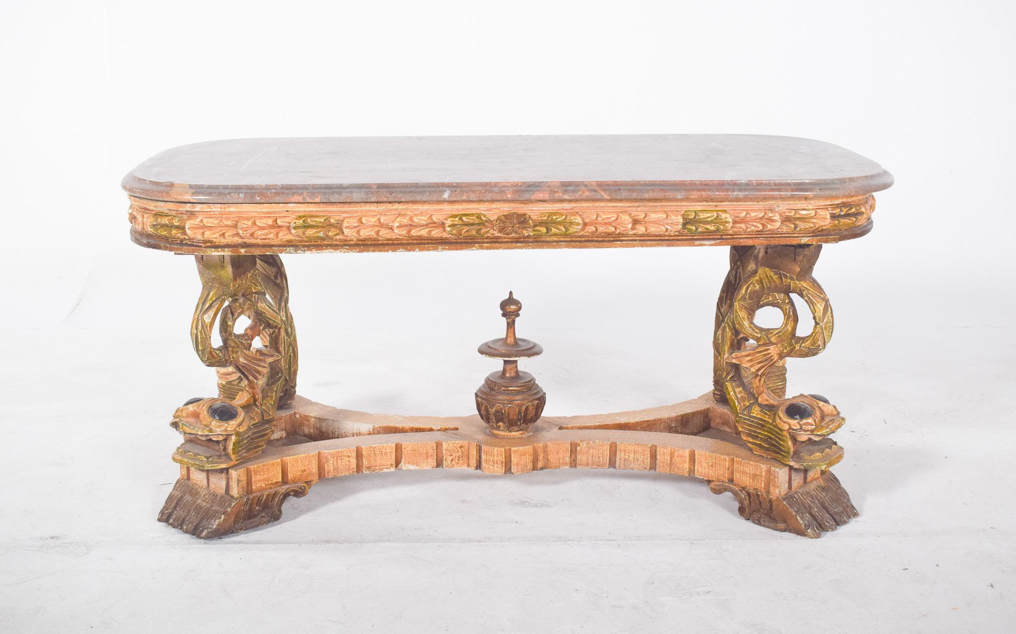 Rectangular Coffee Table with Marble Top For Sale 4
