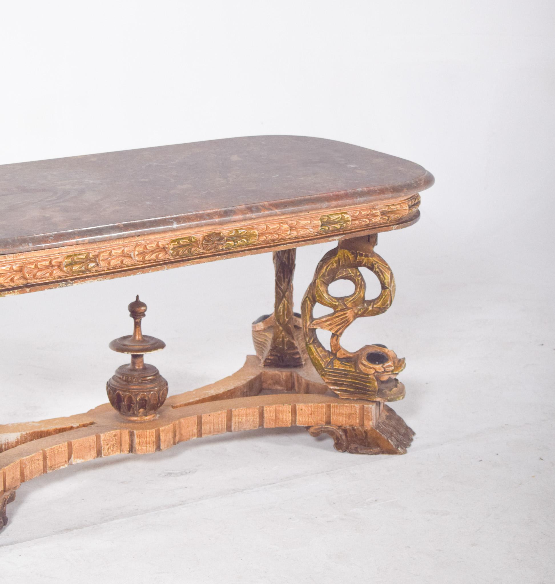 Portuguese Rectangular Coffee Table with Marble Top For Sale
