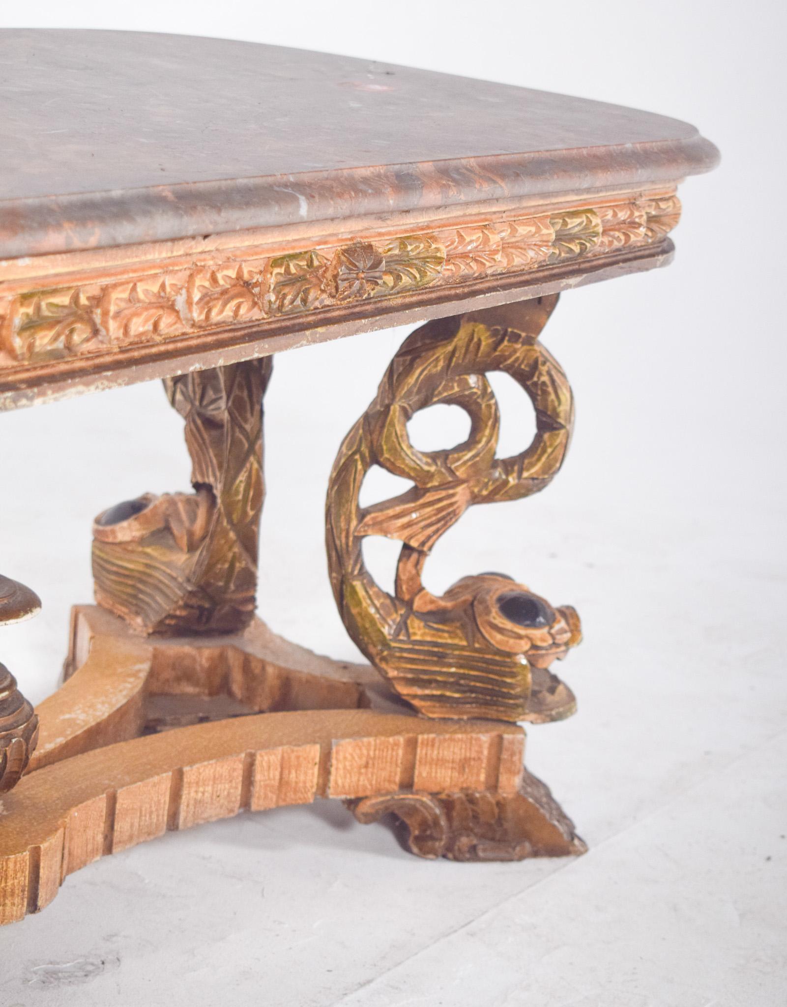 Wood Rectangular Coffee Table with Marble Top For Sale
