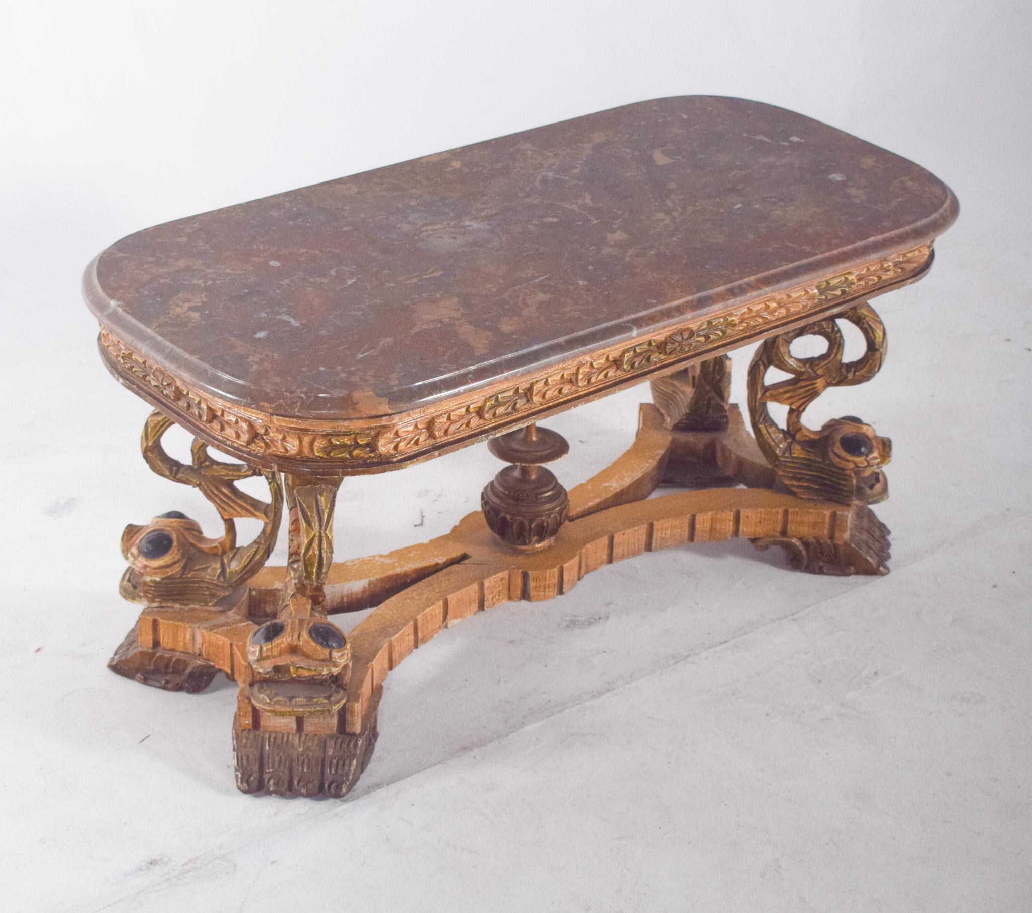 Rectangular Coffee Table with Marble Top For Sale 1