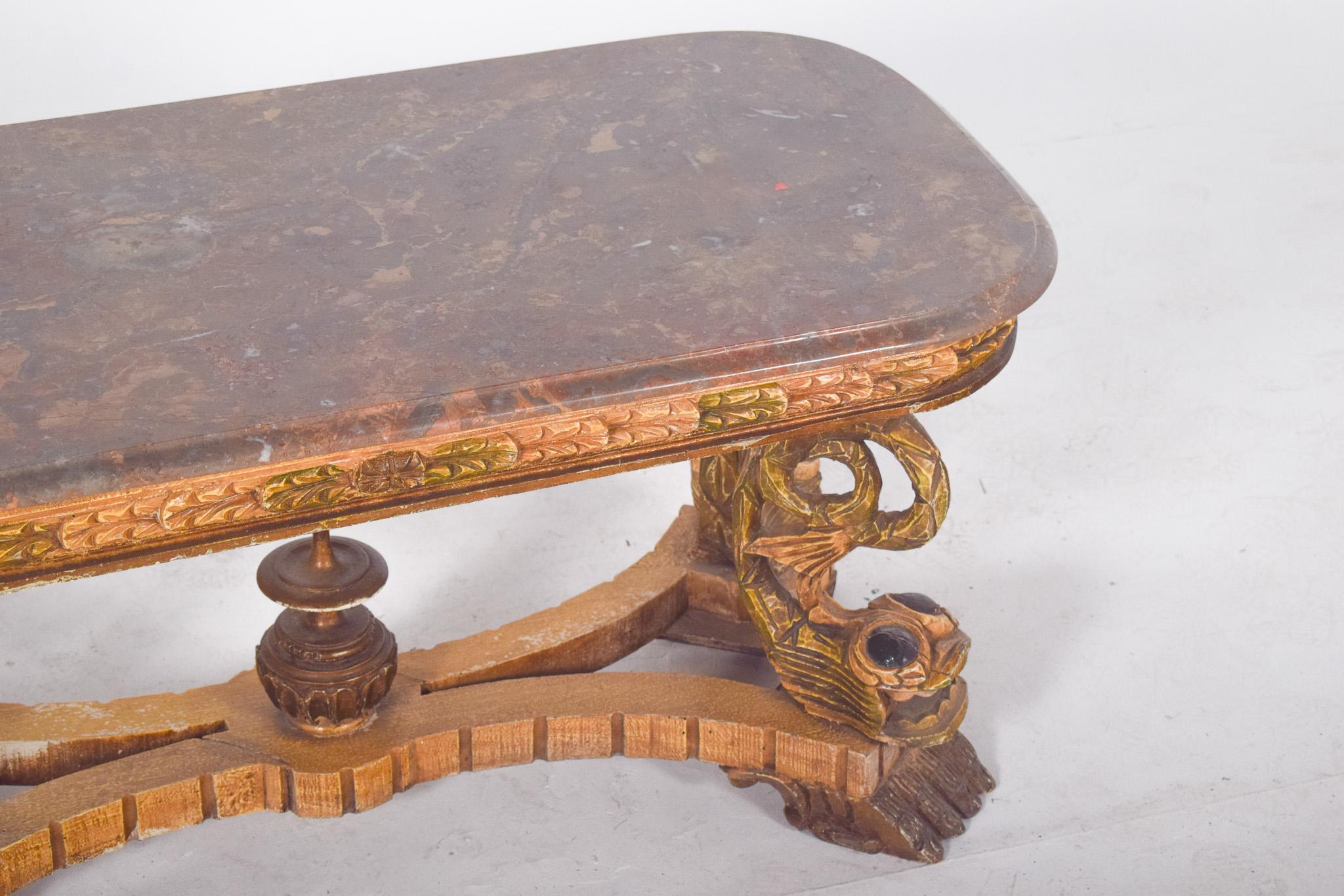 Rectangular Coffee Table with Marble Top For Sale 2