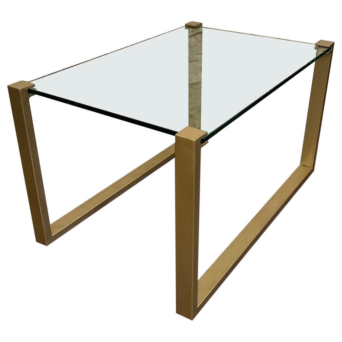 Rectangular Coffee Table with Metal Structure and Glass Top For Sale