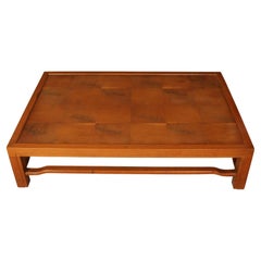 Rectangular Coffee Table with Mixed Wood Square Inlay