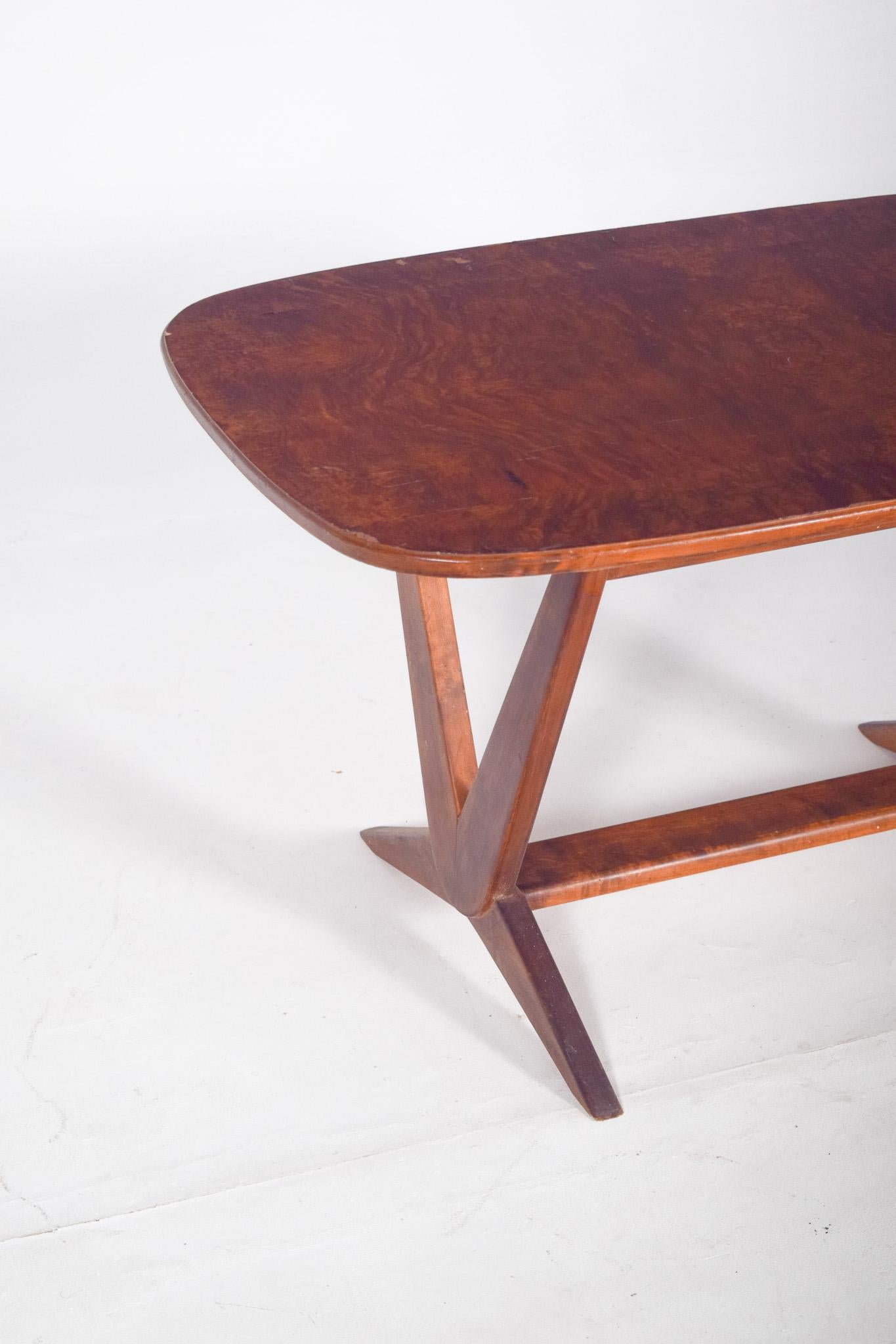 Mid-Century Modern Rectangular Coffee Table with V-Shaped Legs, 1950s For Sale