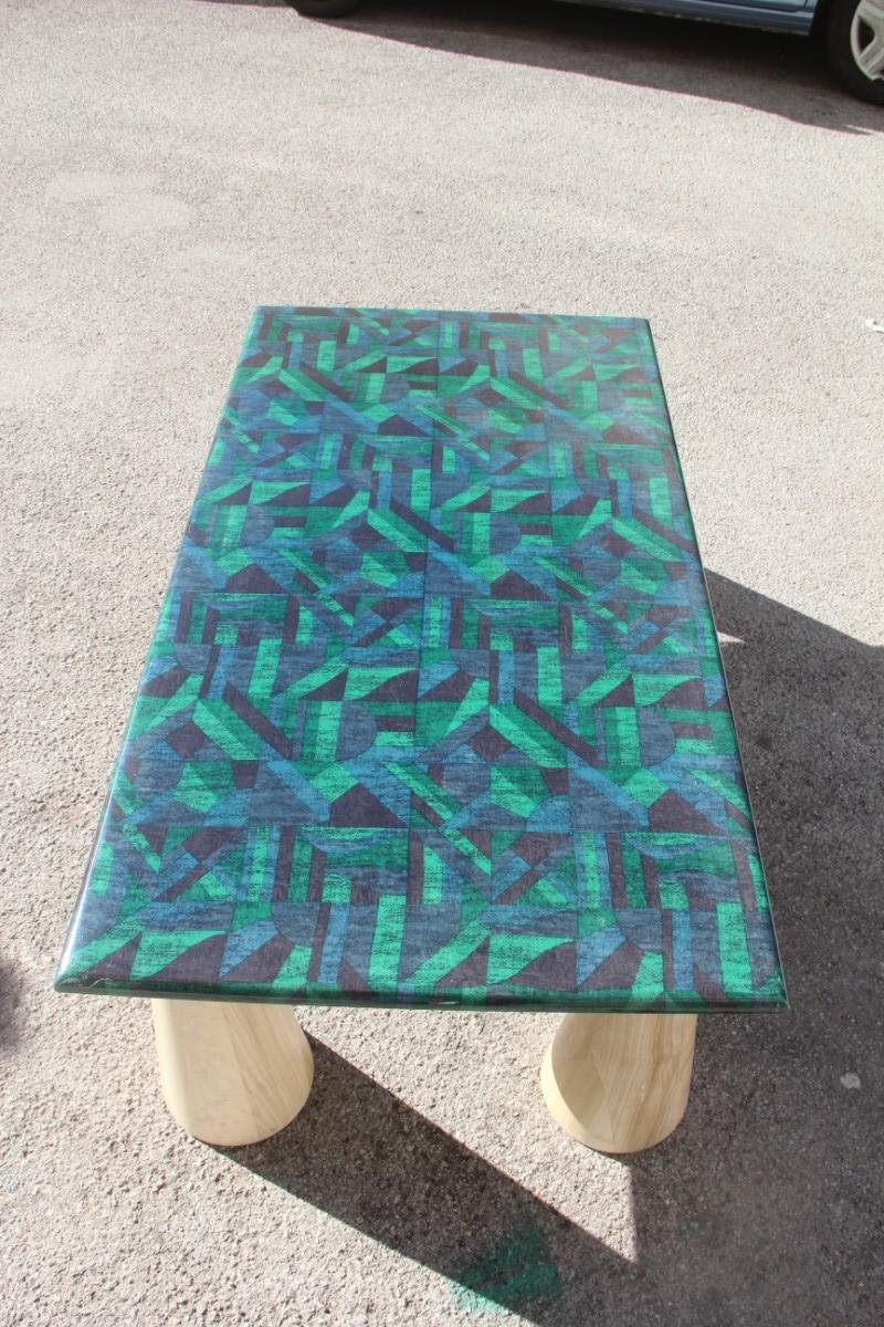 Rectangular Colored Parchment Coffee Table Foot Wooden Cone Italian Design, 1980 In Good Condition In Palermo, Sicily