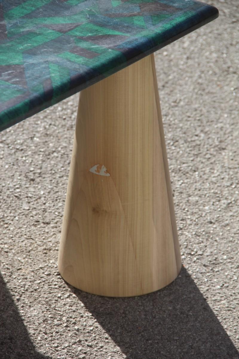 Late 20th Century Rectangular Colored Parchment Coffee Table Foot Wooden Cone Italian Design, 1980