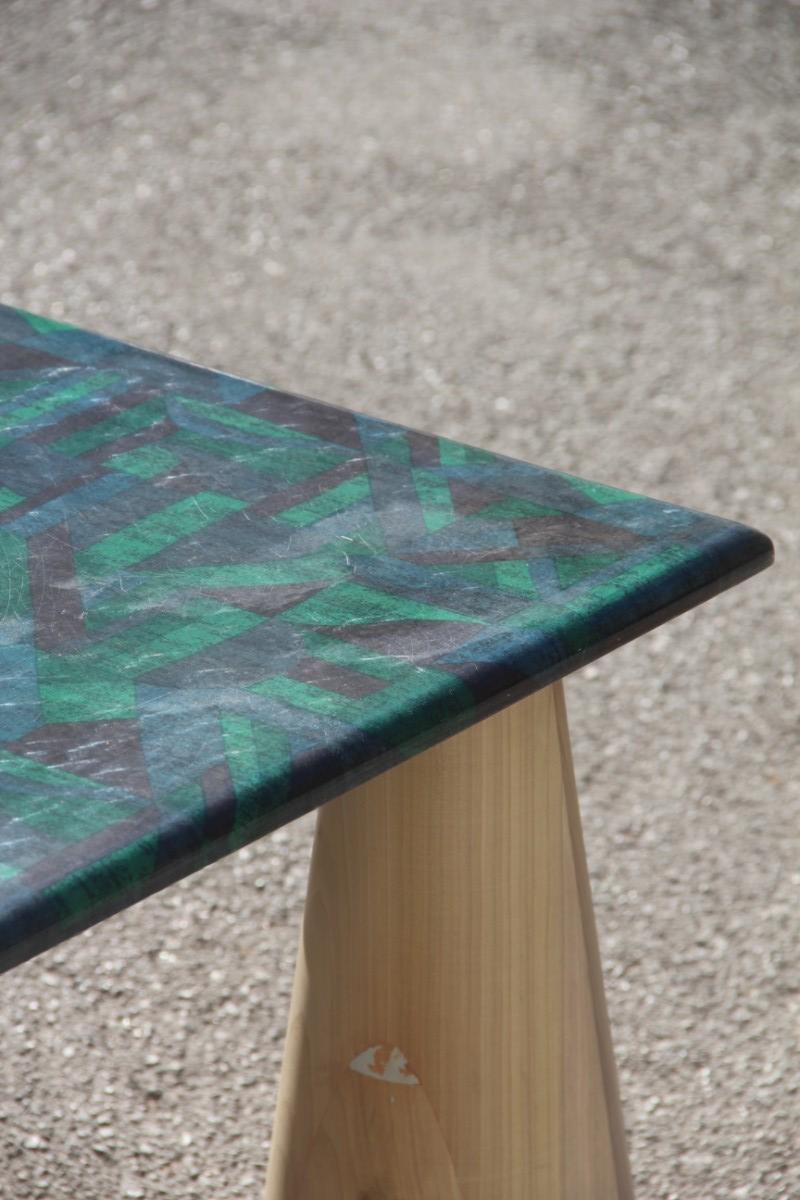 Rectangular Colored Parchment Coffee Table Foot Wooden Cone Italian Design, 1980 1