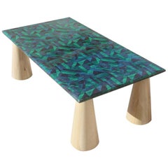 Rectangular Colored Parchment Coffee Table Foot Wooden Cone Italian Design, 1980