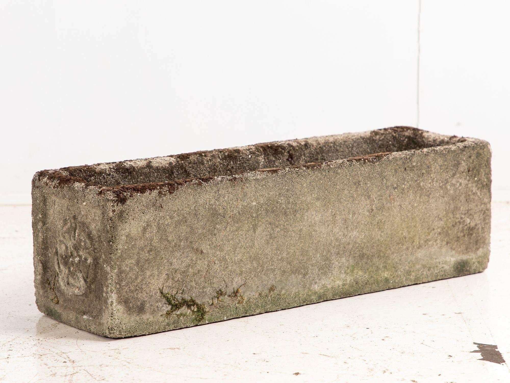 Rectangular Concrete Stone Planter with Tudor Rose Pattern, England mid 20th C. For Sale 5