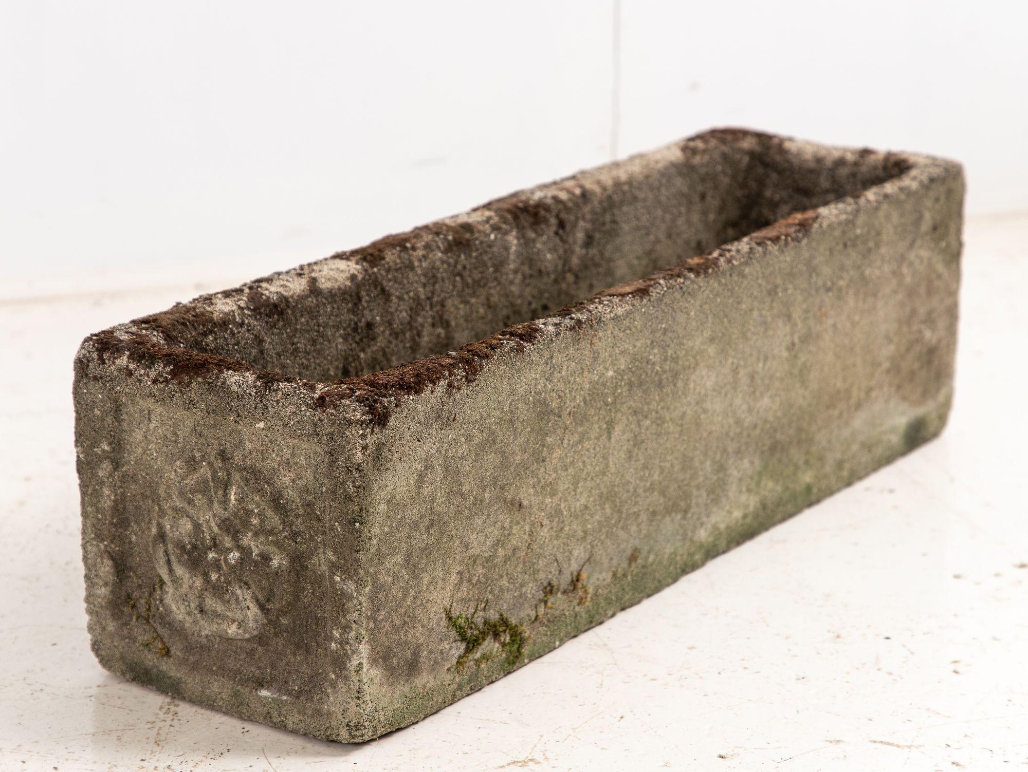 Rectangular Concrete Stone Planter with Tudor Rose Pattern, England mid 20th C. For Sale 6