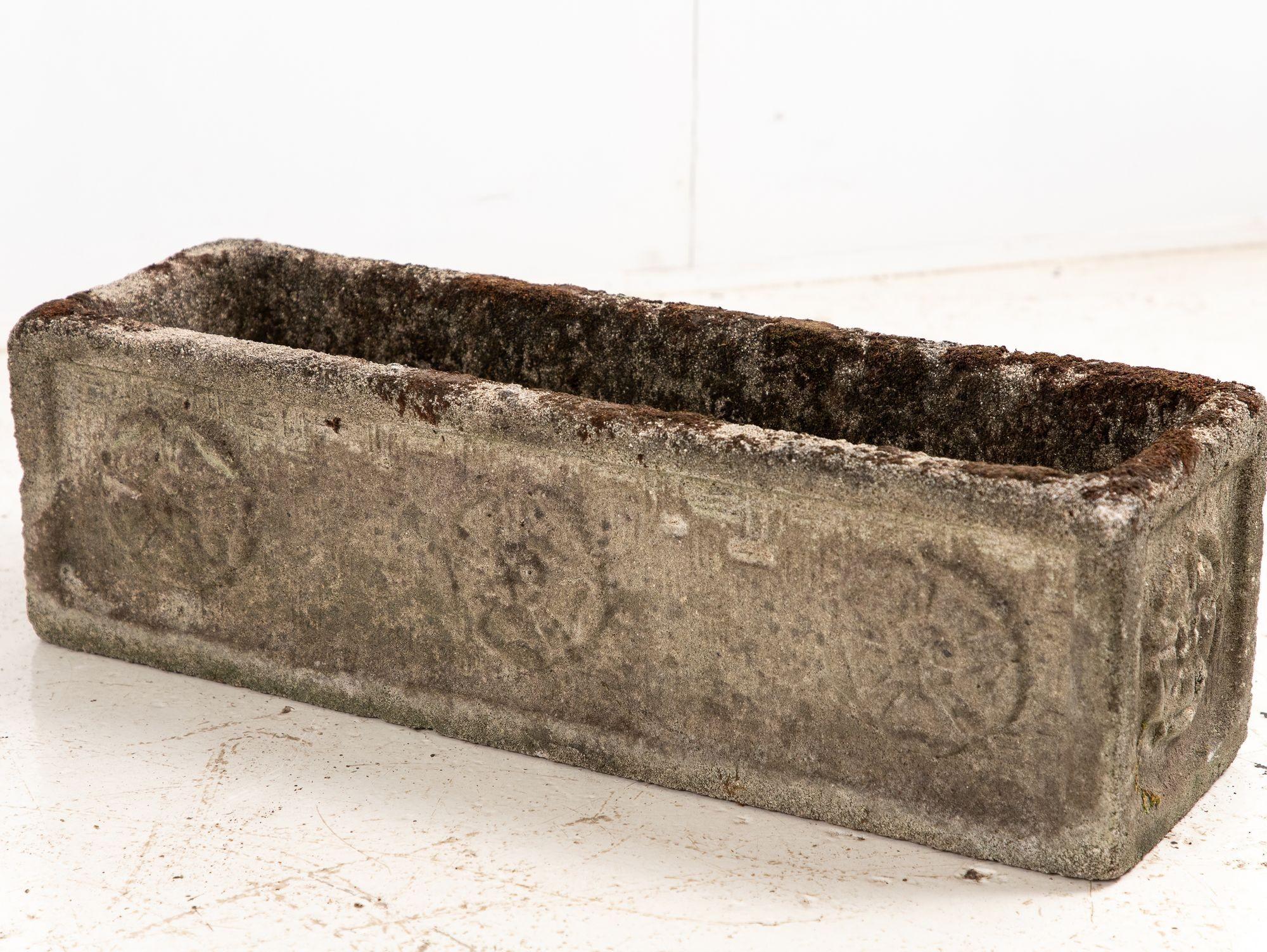 Rectangular Concrete Stone Planter with Tudor Rose Pattern, England mid 20th C. For Sale 7