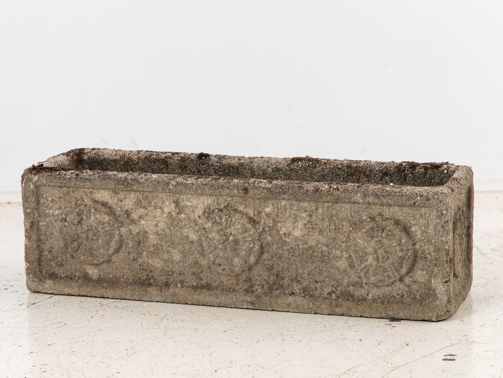 Rectangular Concrete Stone Planter with Tudor Rose Pattern, England mid 20th C. For Sale 1