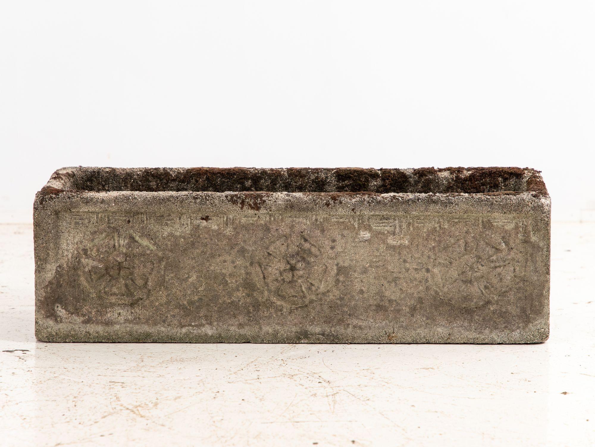 Rectangular Concrete Stone Planter with Tudor Rose Pattern, England mid 20th C. For Sale 2