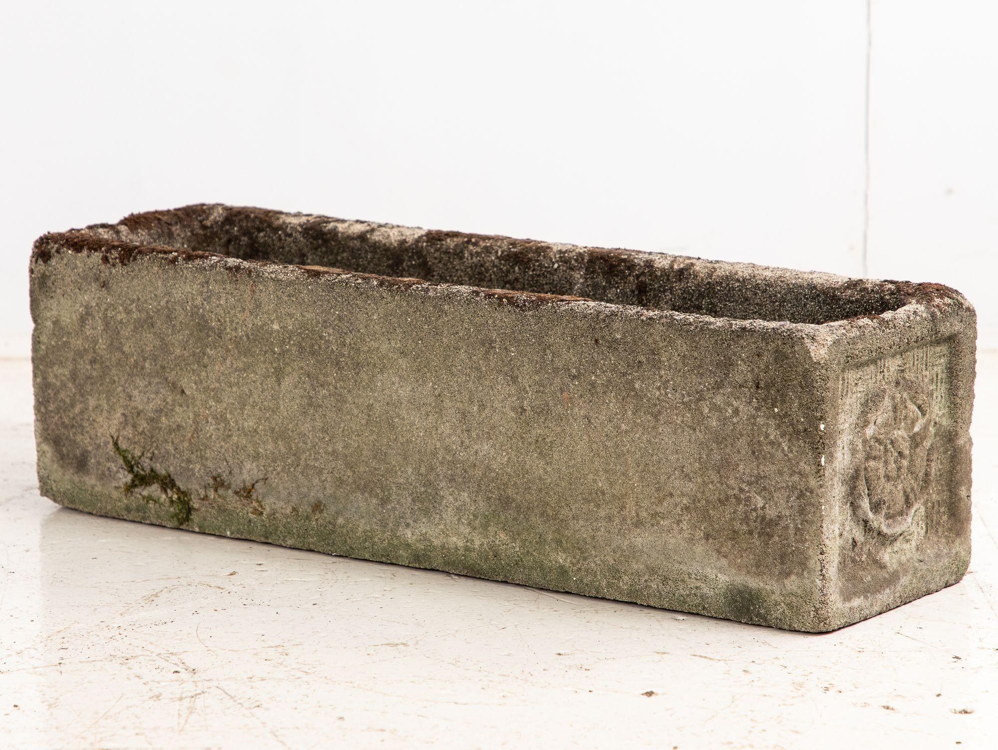 Rectangular Concrete Stone Planter with Tudor Rose Pattern, England mid 20th C. For Sale 4