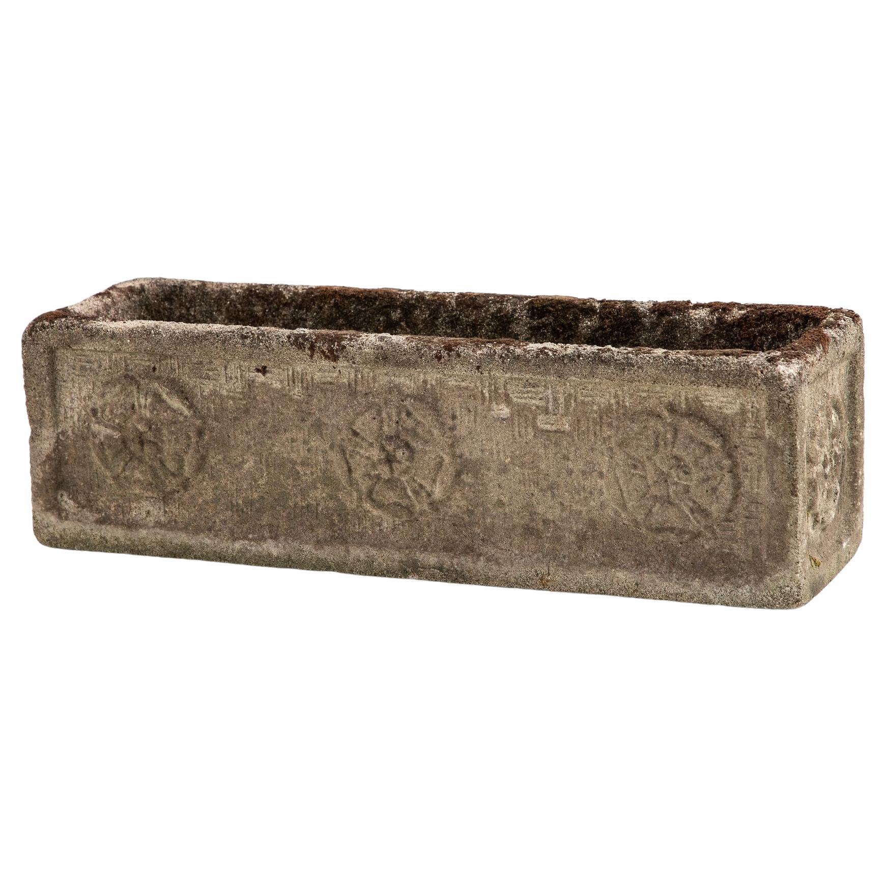 Rectangular Concrete Stone Planter with Tudor Rose Pattern, England mid 20th C.