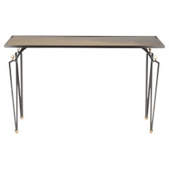 Rectangular console table in steel and brass. Contemporary work.