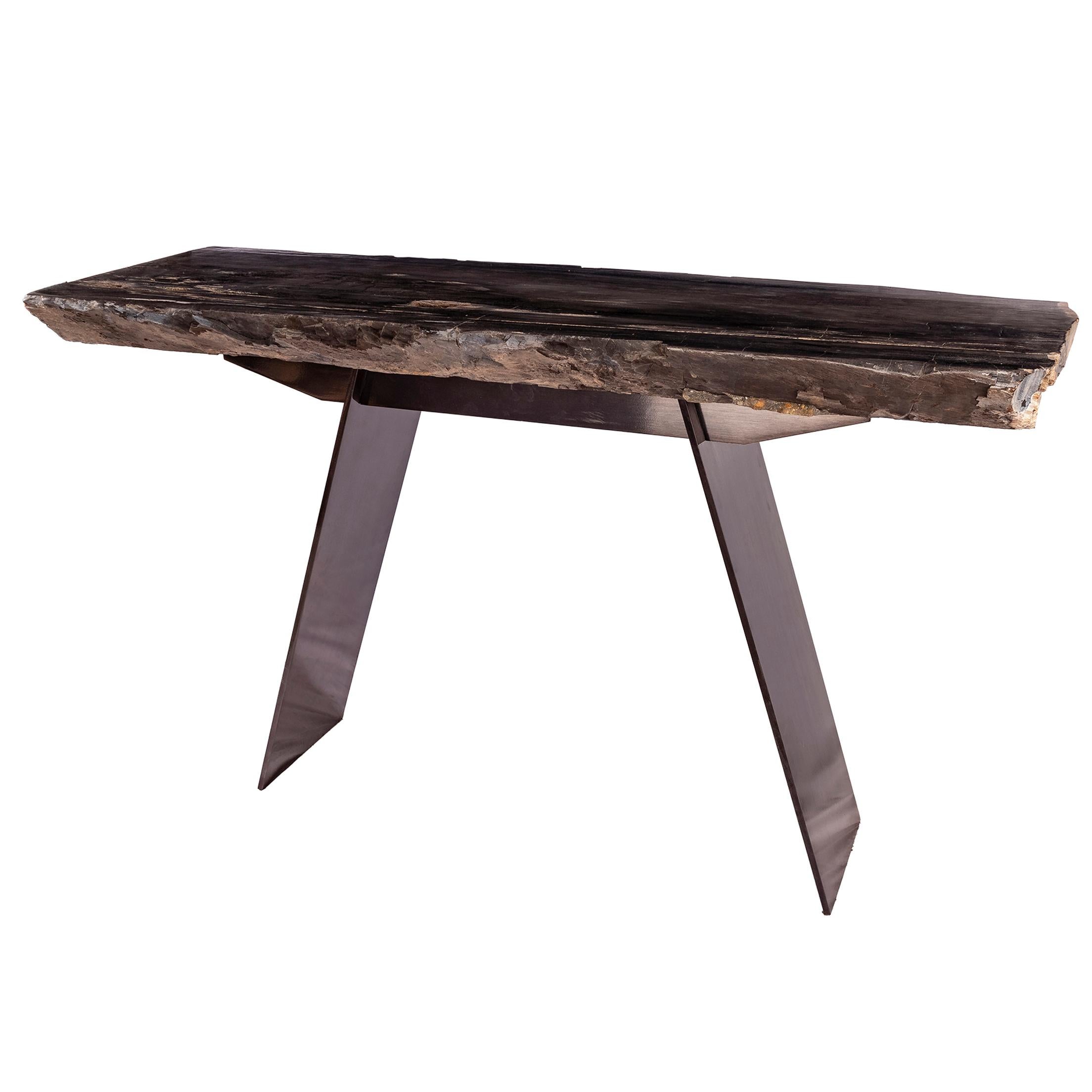 petrified wood console table