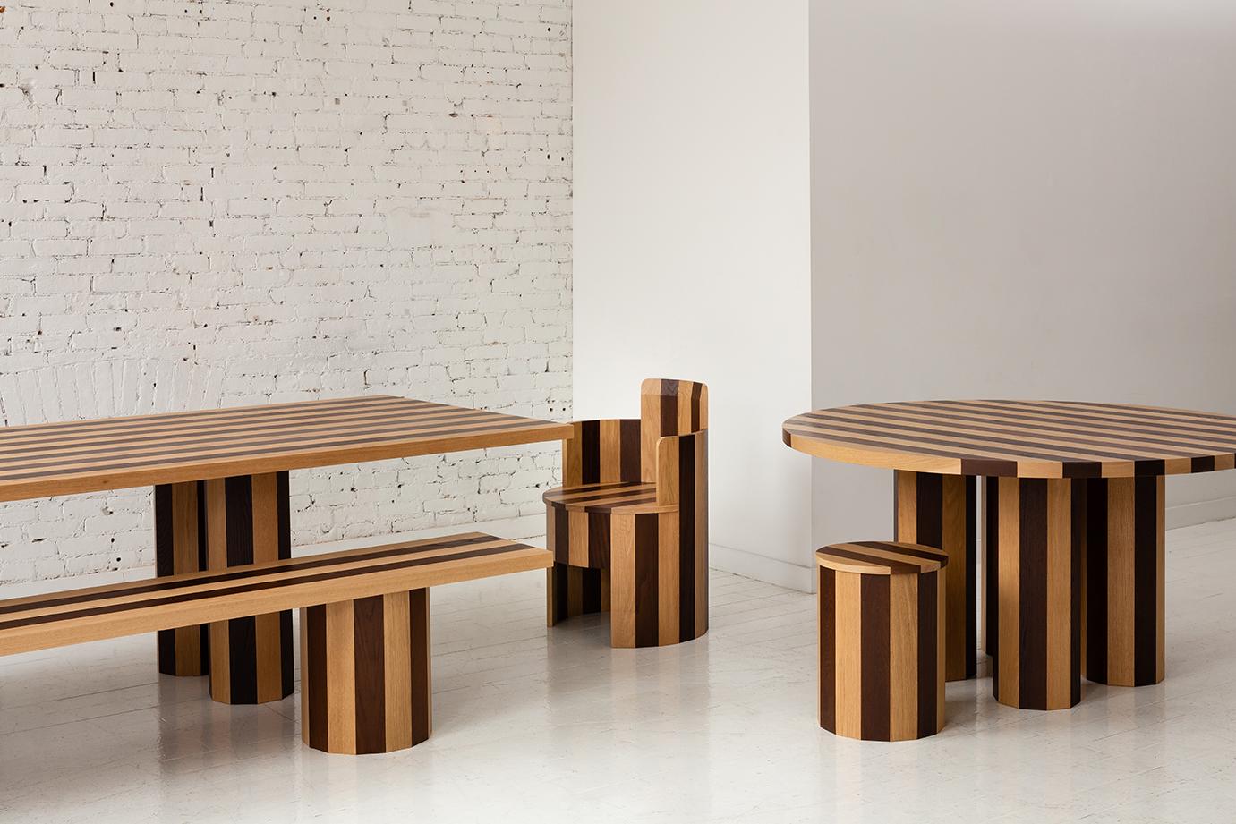 Contemporary Rectangular Cooperage Dining Table in Striped Oak by Fort Standard, in Stock
