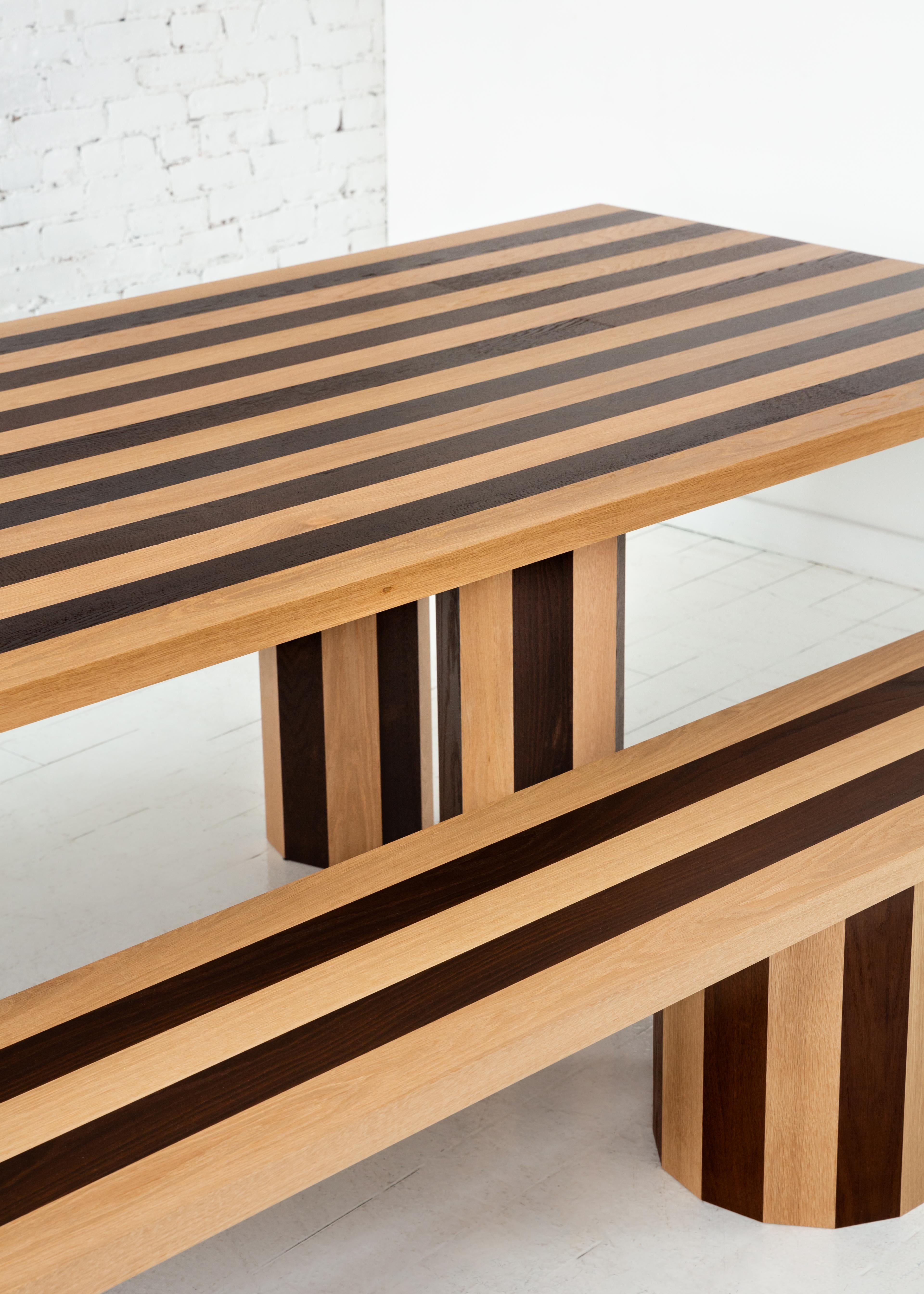 striped wood table