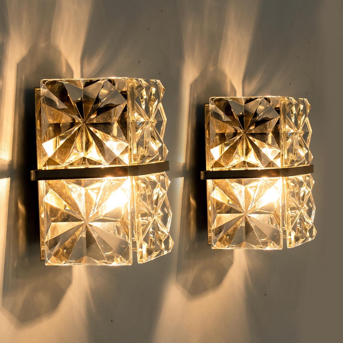 Rectangular Crystal and Gold Plated Sconces by Kinkeldey, Germany For Sale 1