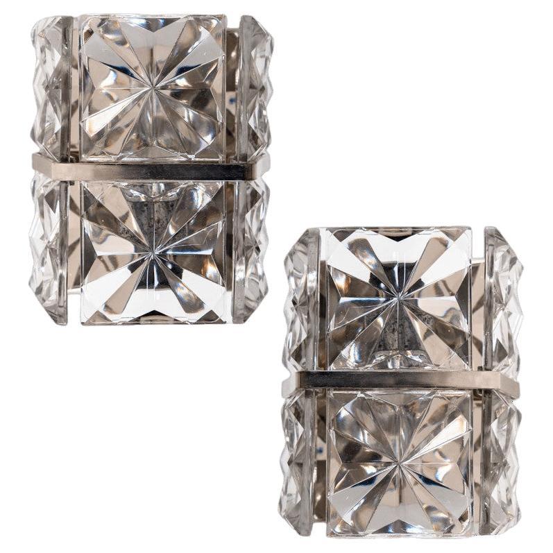 Rectangular Crystal and Gold Plated Sconces by Kinkeldey, Germany For Sale