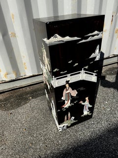 Rectangular Cube Chinoiserie Pedestal w/ Inlay Table