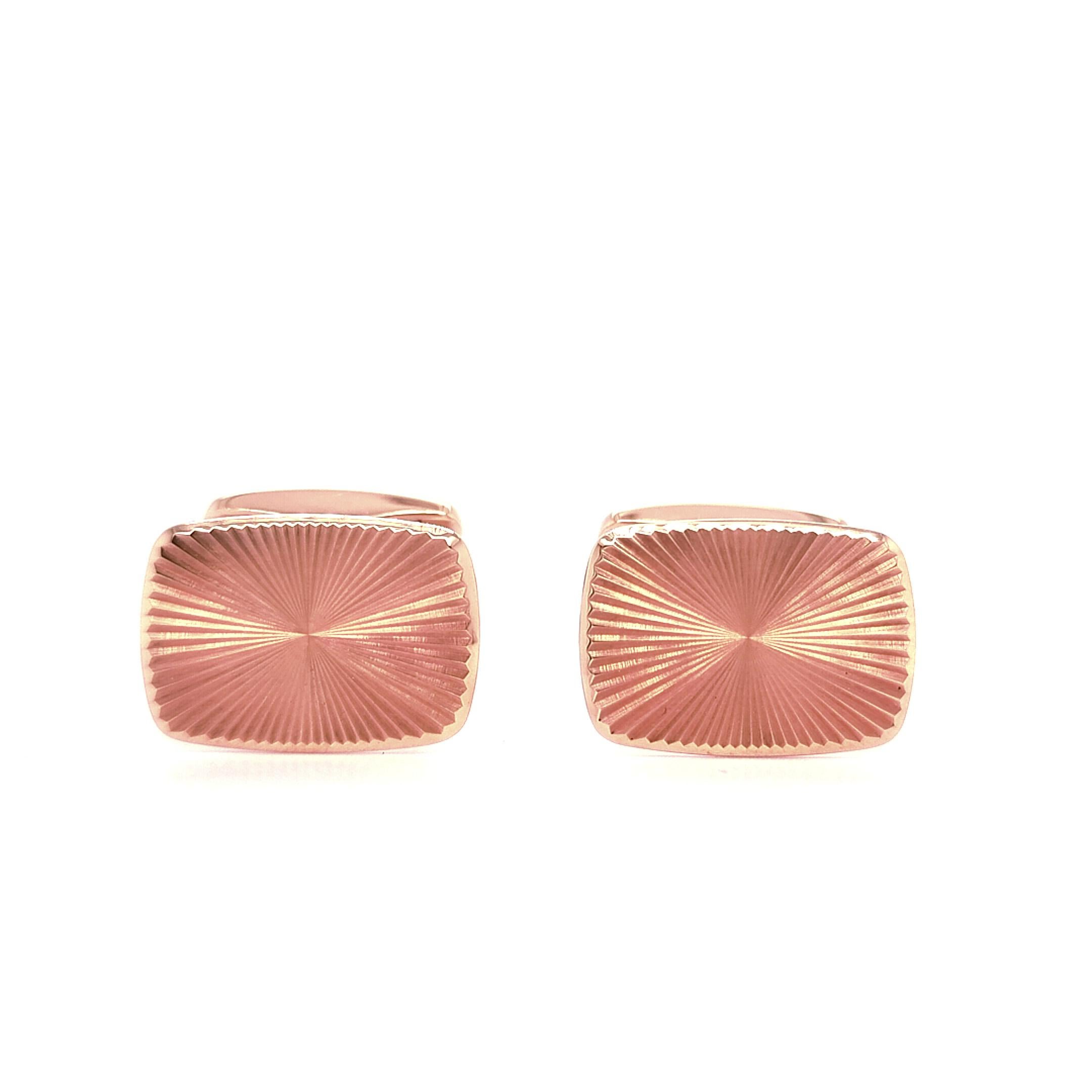 Rectangular Cufflinks, 18k Rose Gold, Star Burst Guilloche In New Condition For Sale In Pforzheim, DE