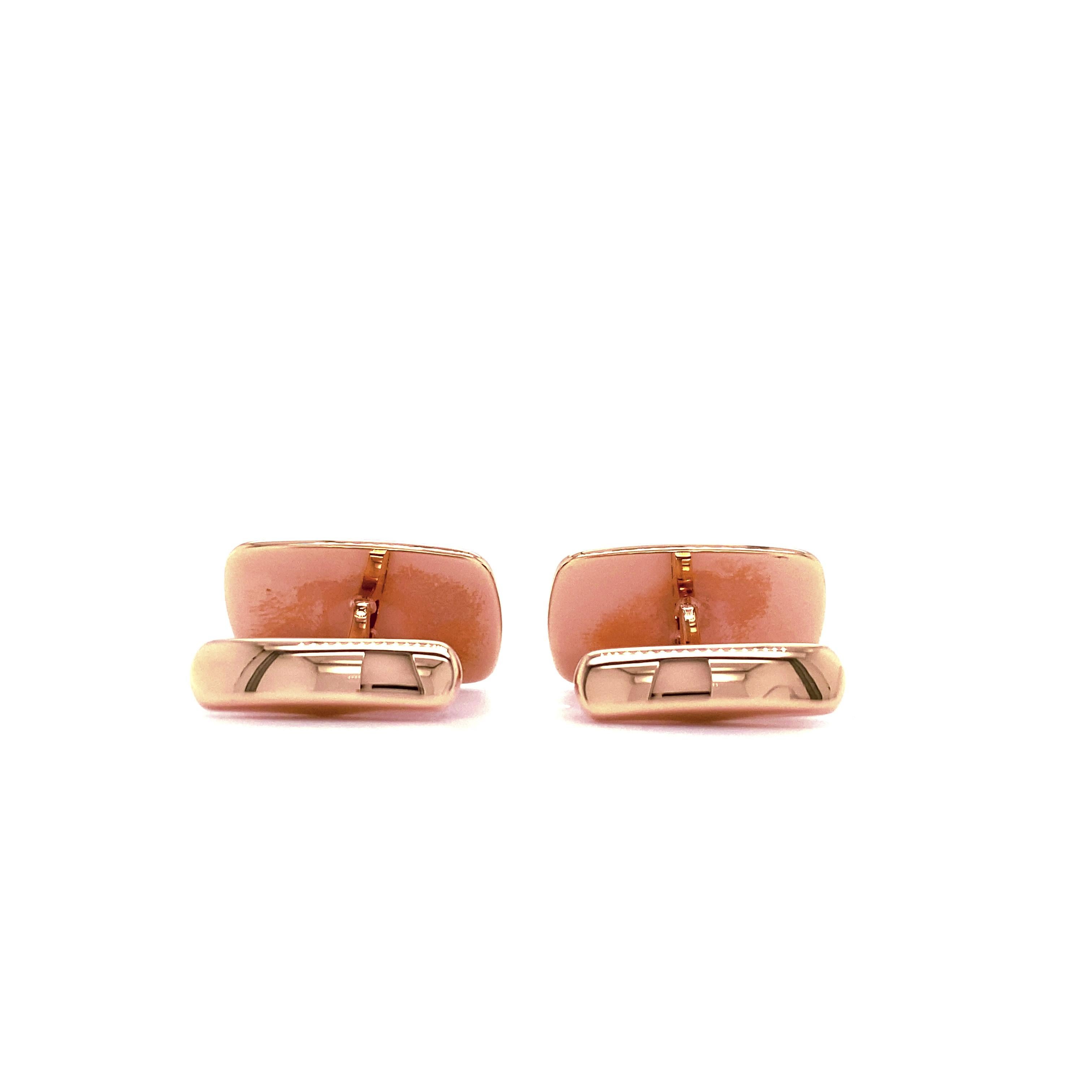 Women's or Men's Rectangular Cufflinks, 18k Rose Gold, Star Burst Guilloche For Sale