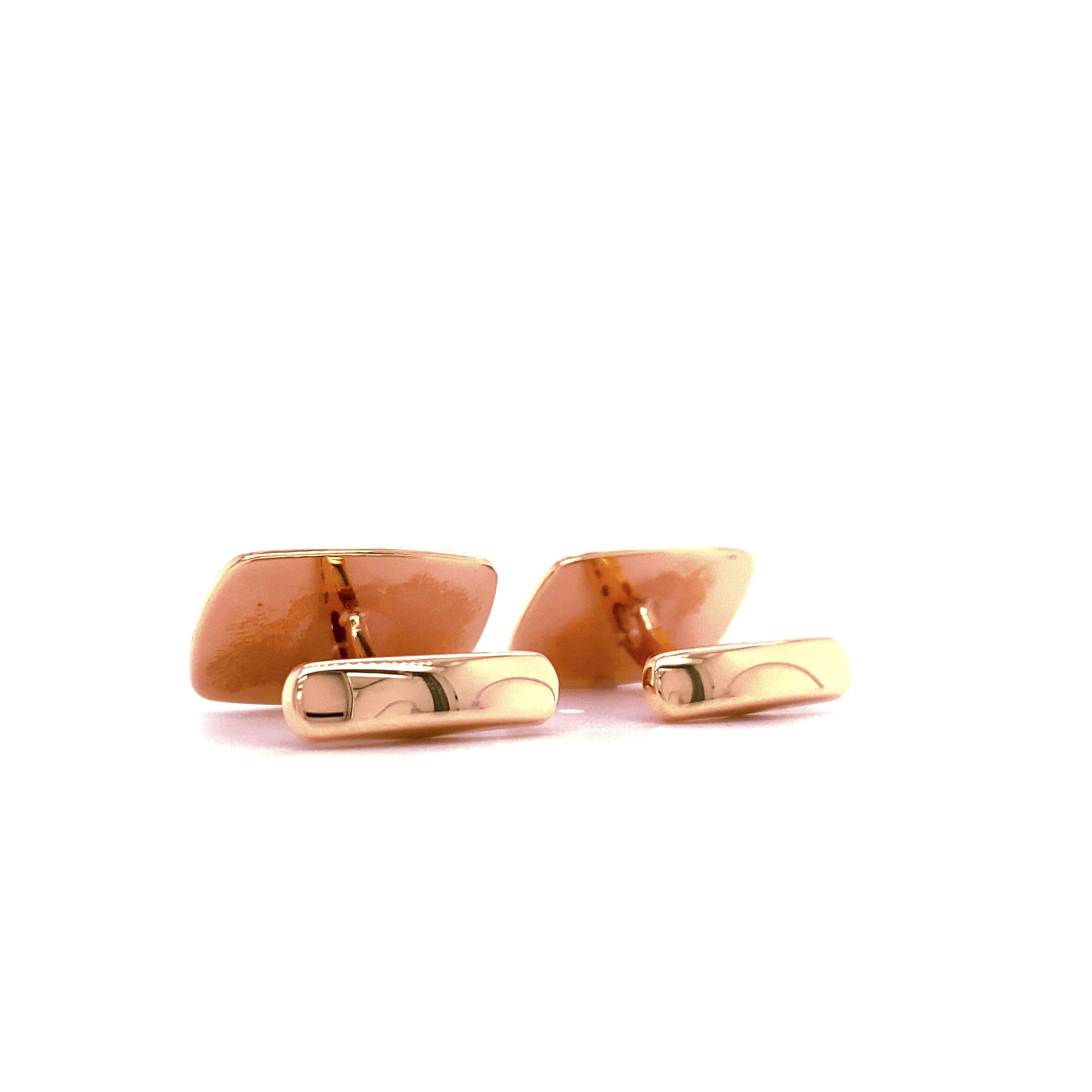 Boutons de manchette rectangulaires, or rose 18 carats, guilloché étoilé en vente 4