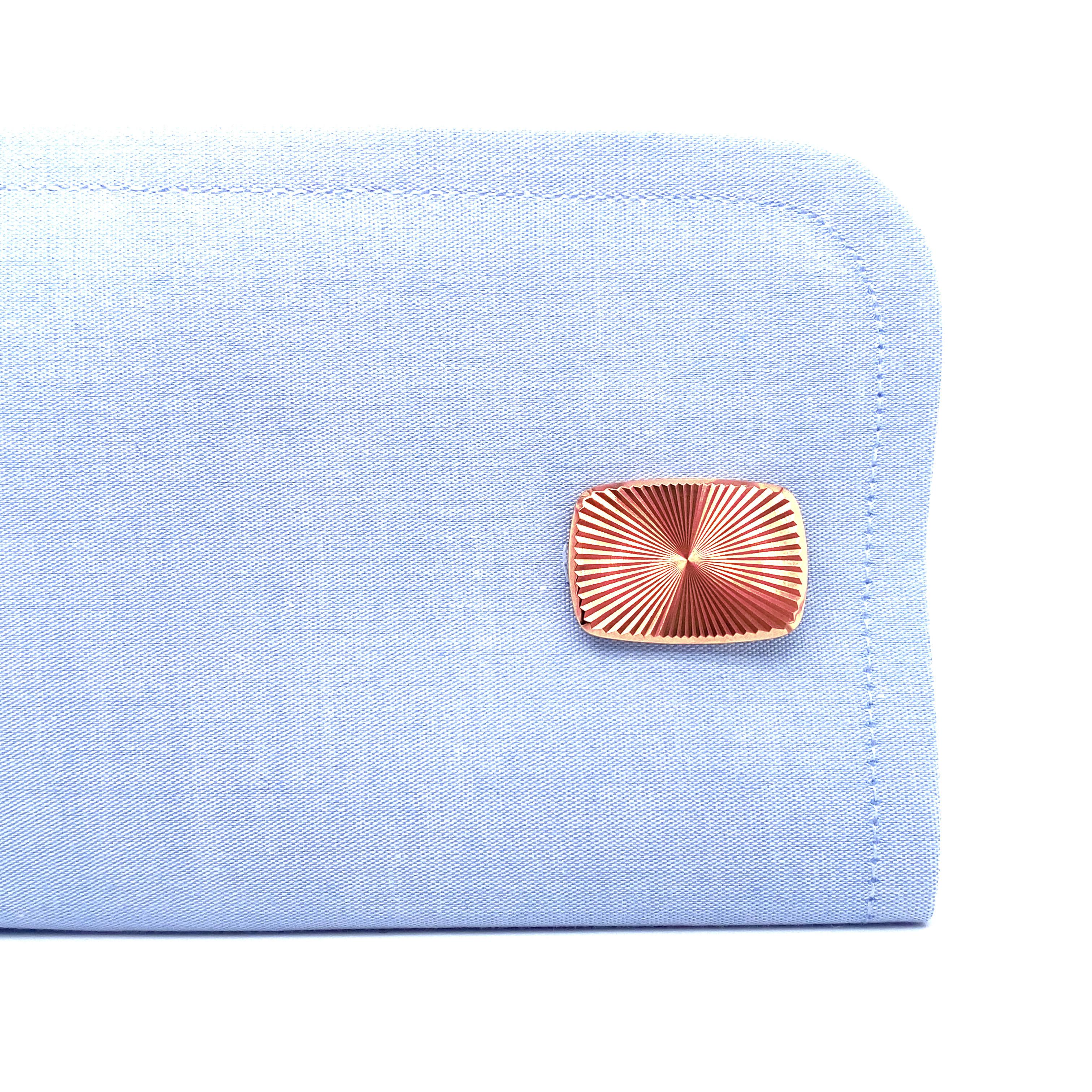 Boutons de manchette rectangulaires, or rose 18 carats, guilloché étoilé Neuf - En vente à Pforzheim, DE